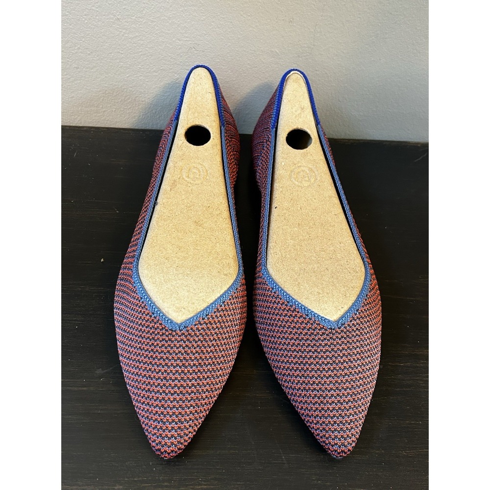 NEW Rothy's 8 The Point Flat Tangerine Tripe Stitch Blue Orange Ballet Retired